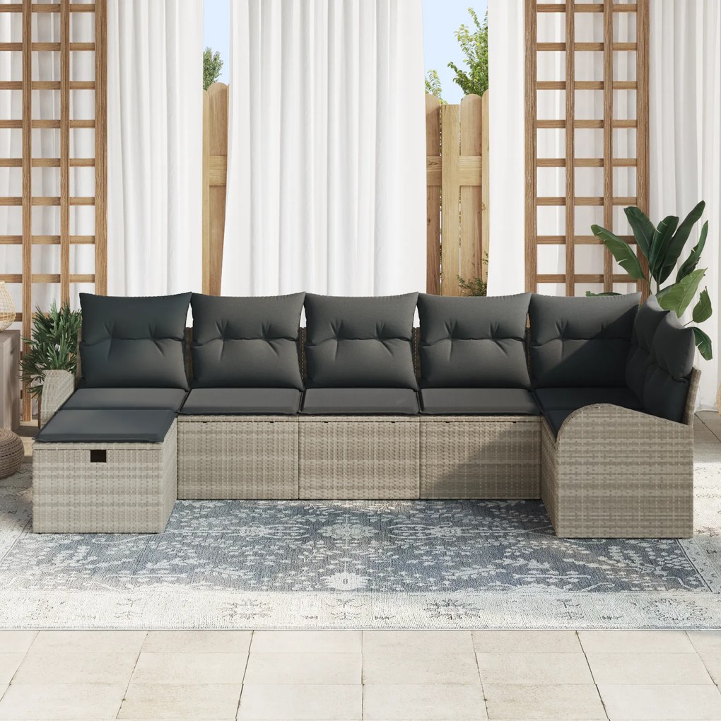 Conjunto de Sofá de Jardim de 7 Peças com Almofadas Cinza Claro de Rat