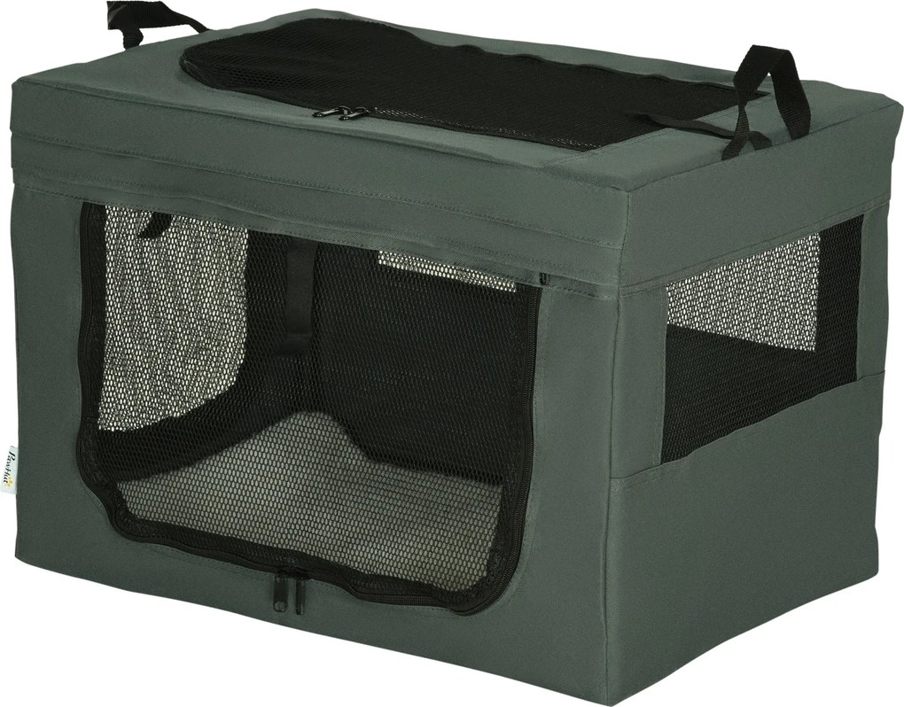Saco de transporte dobrável para animais de estimação com alça em tecido de malha, 60 x 42 x 42 cm, cinzento-preto