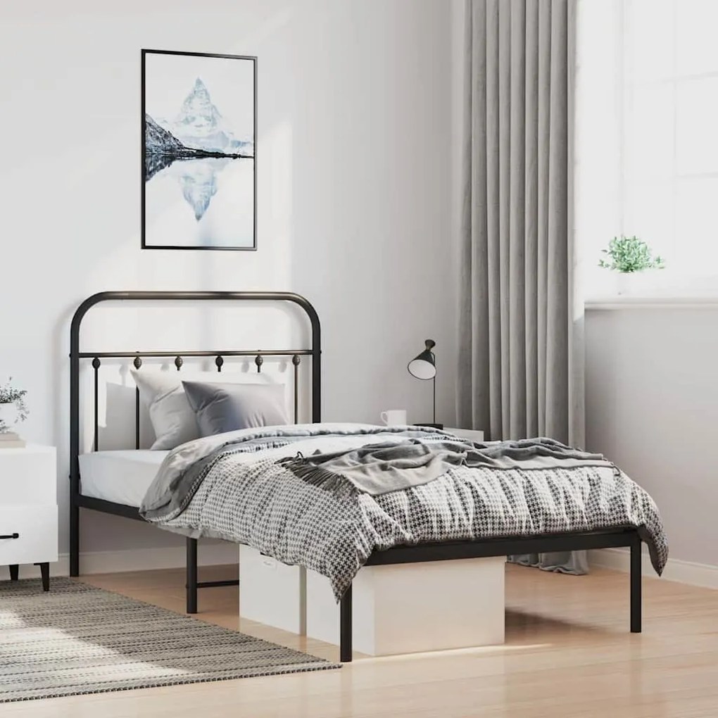 Estrutura de cama com cabeceira 100x190 cm metal preto