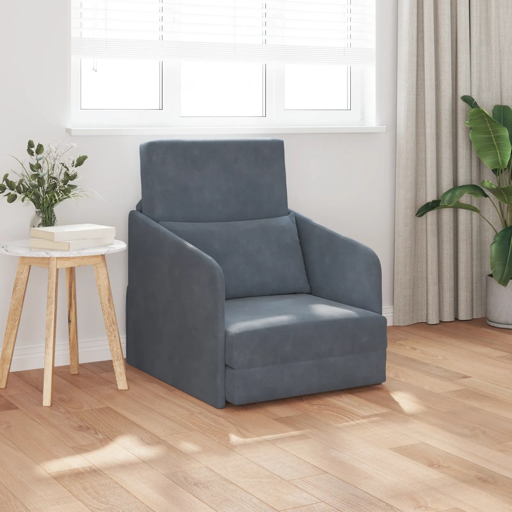 vidaXL Sofá Cama 2-em-1 Cinza Escuro 65x80x83 cm Veludo