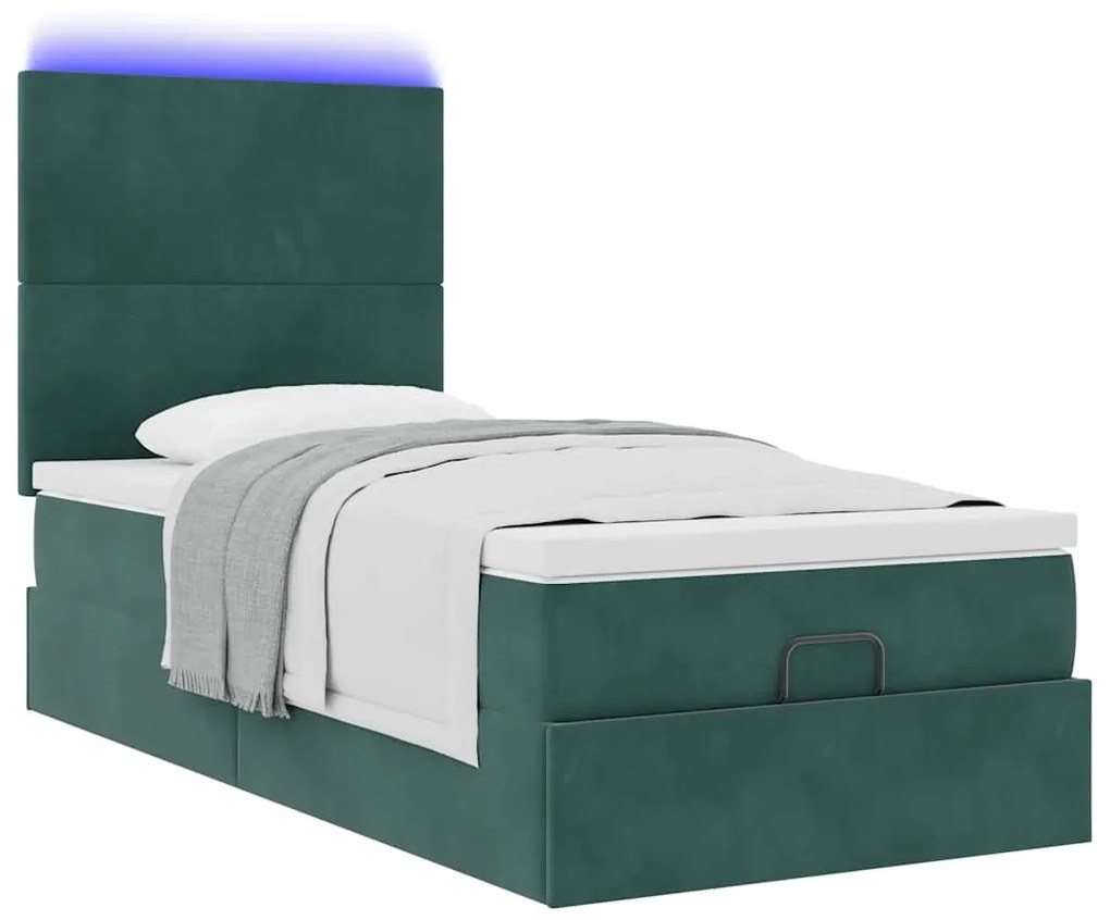 Estrutura de cama otomana vidaXL com colchões verde escuro Veludo