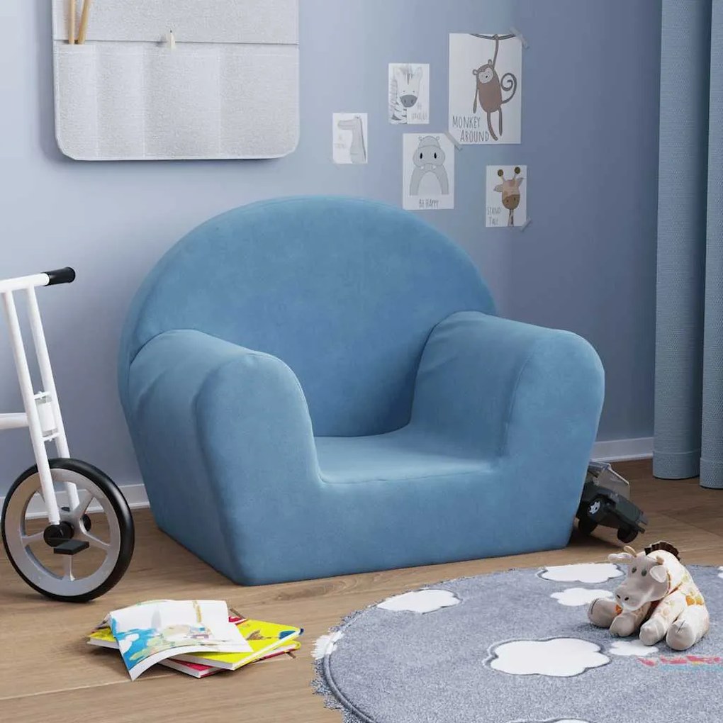 vidaXL Sofá infantil pelúcia macia azul
