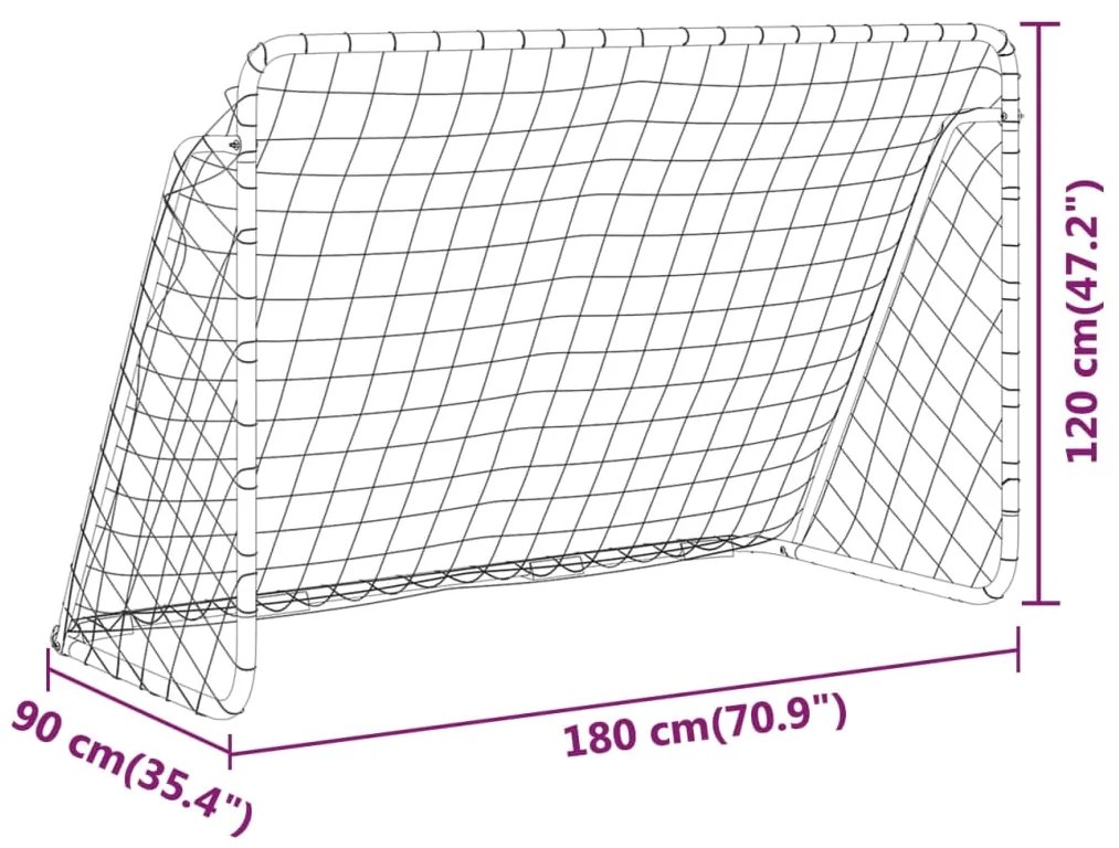 Baliza de futebol com rede 180x90x120 cm aço branco