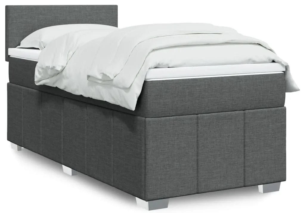 vidaXL Cama com molas/colchão 90x200 cm tecido cinzento-escuro