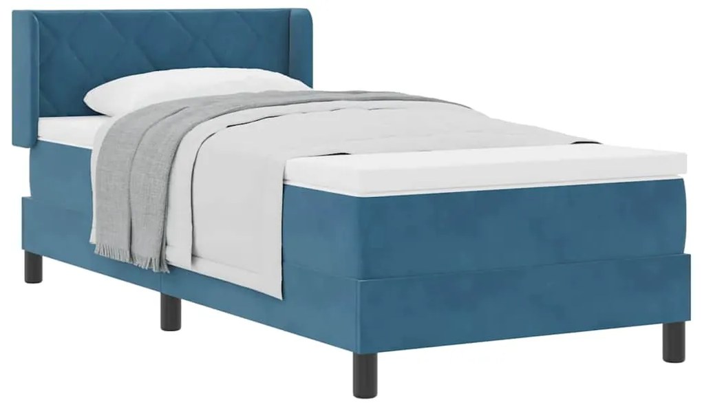 Cama Box Spring vidaXL com Colchão Azul Escuro 100x200 cm Veludo