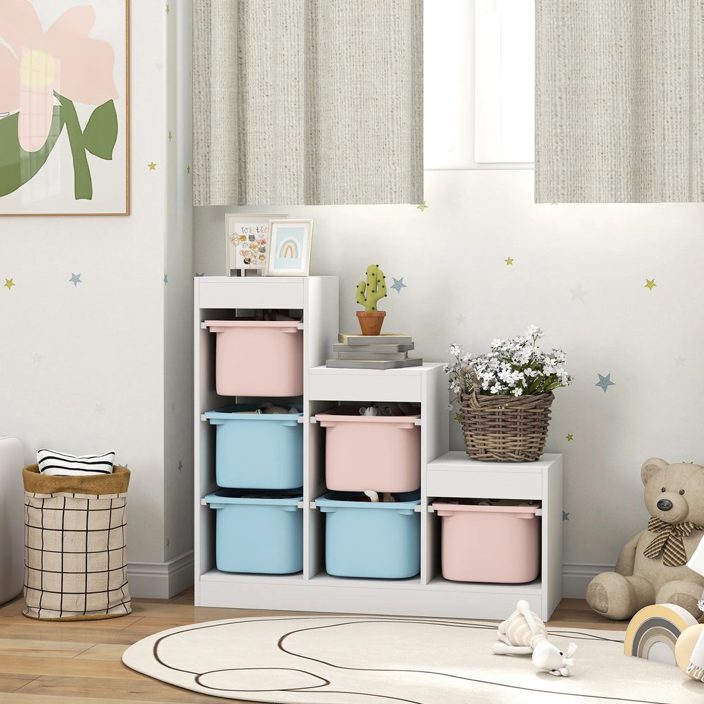 Móvel de Arrumação para Brinquedos, 96 x 38,5 x 90 cm, 6 Caixas Amovíveis, multicolorido