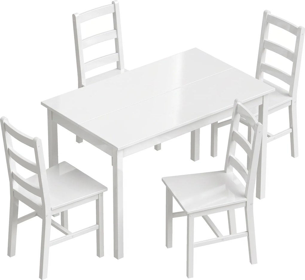 HOMCOM Conjunto de sala de jantar 5 peças para 4 pessoas, mesa de jantar retangular e cadeiras em madeira maciça, para espaços pequenos, Branco | Aosom Portugal