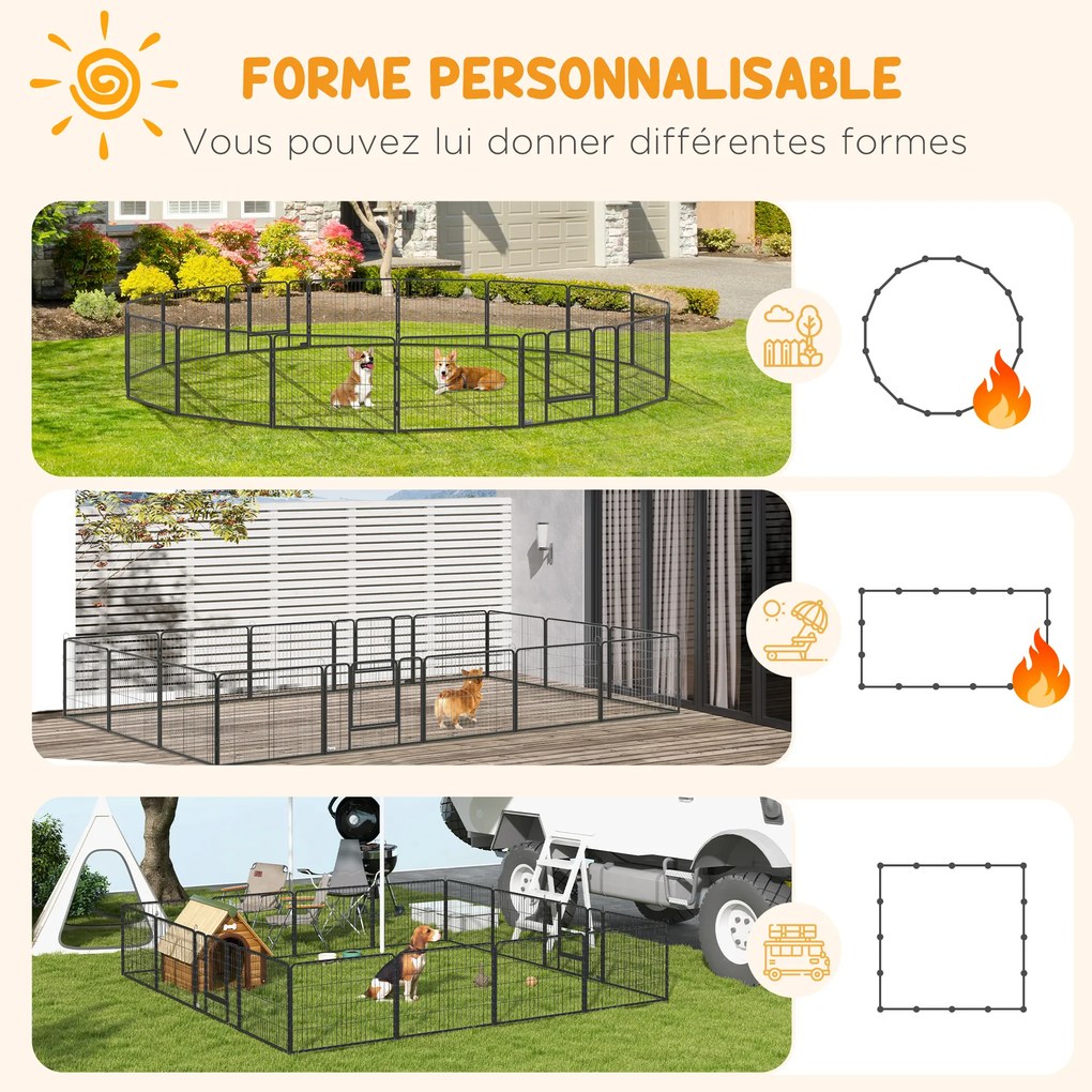 Parque para cães, recinto para cães com 16 painéis modulares e dobráveis, portátil, em aço, com portas de 80 x 60, cinzento