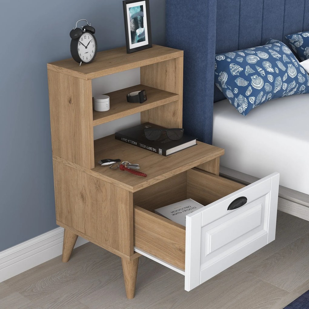 Mesa de Cabeceira BD105 – Nogueira e Branco – 45x74,4x40 cm