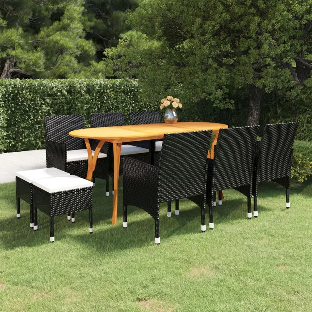 vidaXL 9 pcs conjunto de jantar para jardim preto