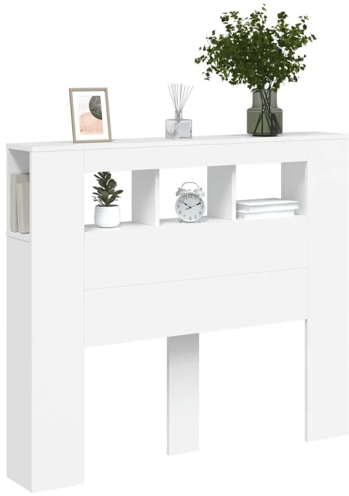 Cabeceira cama c/ LEDs 120x18,5x103,5 cm deriv. madeira branco