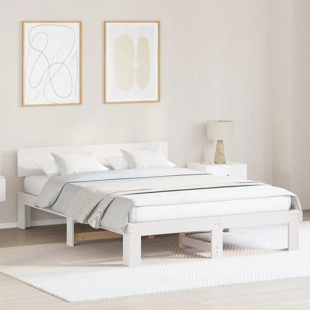 vidaXL Estrado de Cama com Cabeceira Branco 140x200 cm Madeira de Pinho Maciça