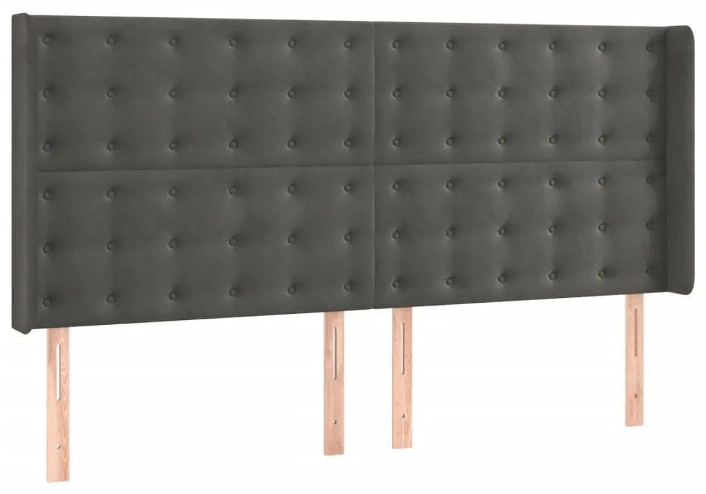 Cama box spring c/ colchão/LED 200x200cm veludo cinzento-escuro
