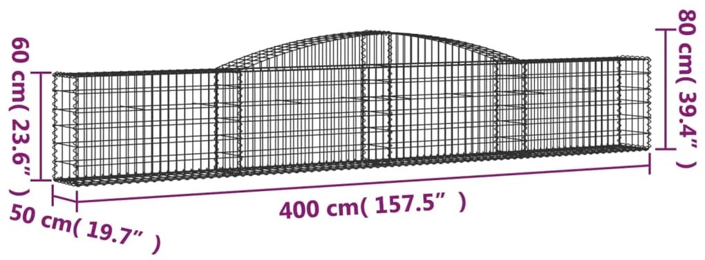 Cesto gabião arqueado 400x50x60/80 cm ferro galvanizado
