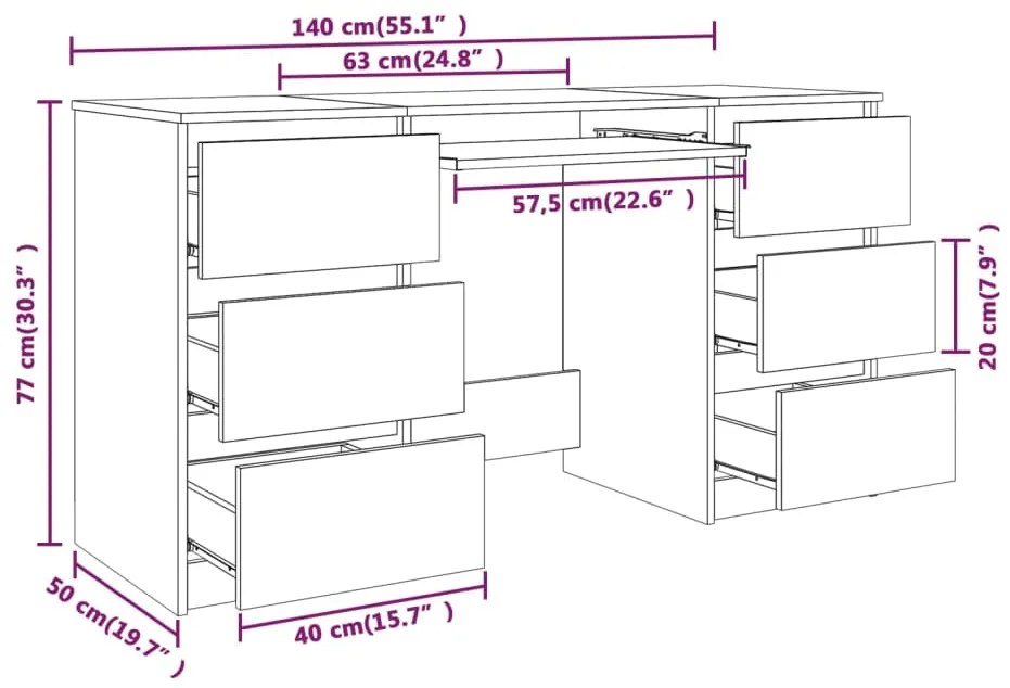 Secretária Luxes com 6 Gavetas de 140 cm - Madeira Rustica - Design Mo