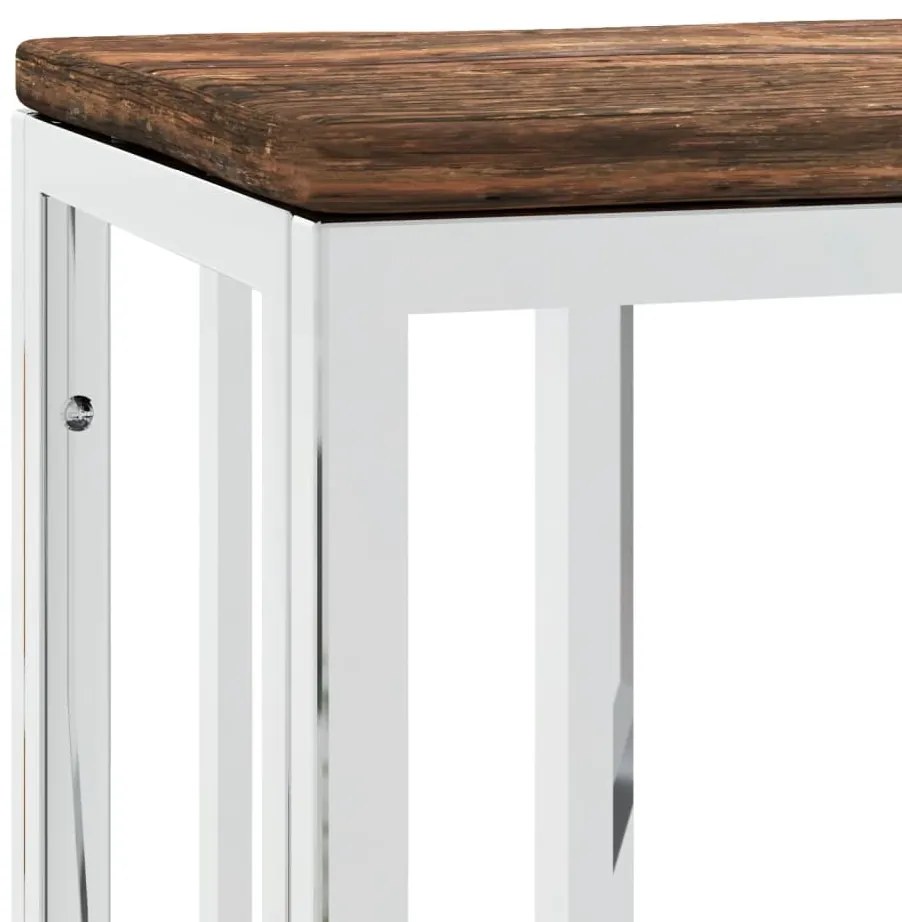 Mesa consola aço inoxidável/madeira recuperada maciça prateado