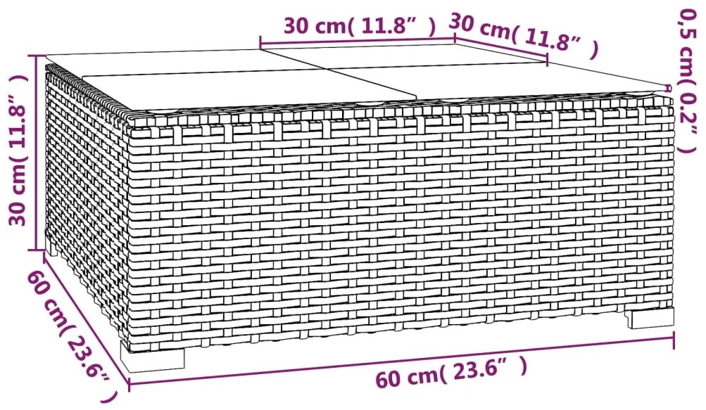 3 pcs conjunto lounge de jardim c/ almofadões vime PE cinzento