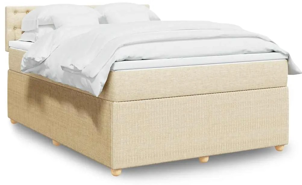 vidaXL Cama com molas/colchão 140x190 cm tecido cor creme