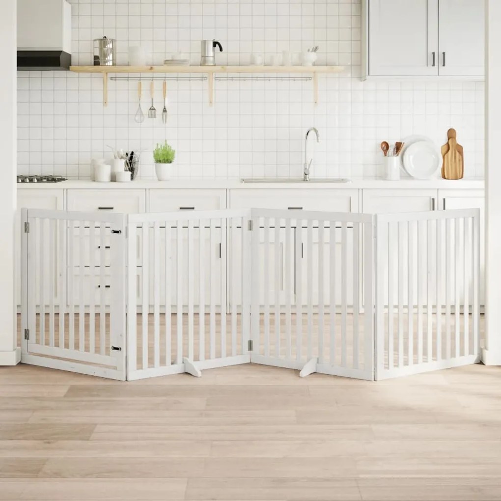 vidaXL Portão p/ cães com porta dobrável 4 painéis 320 cm álamo branco