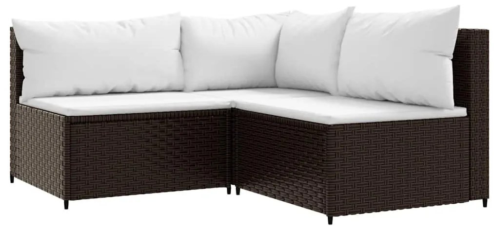 4 pcs conjunto lounge jardim c/ almofadões vime PE castanho