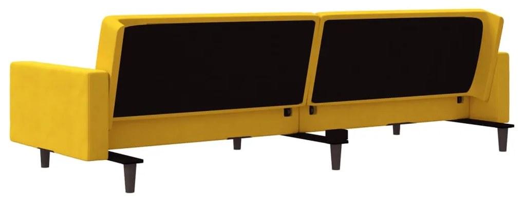 Sofá-cama 2 lugares com duas almofadas veludo amarelo