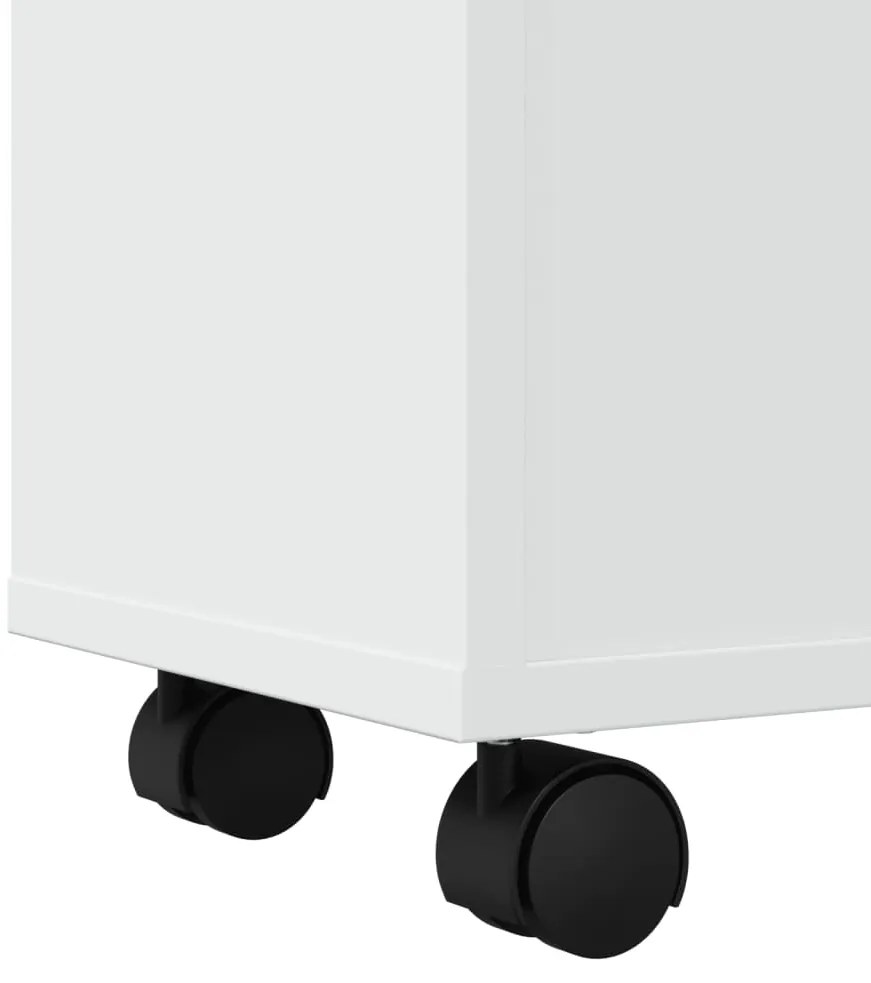 Armário de Casa de Banho estreito com rodas derivados de madeira branc