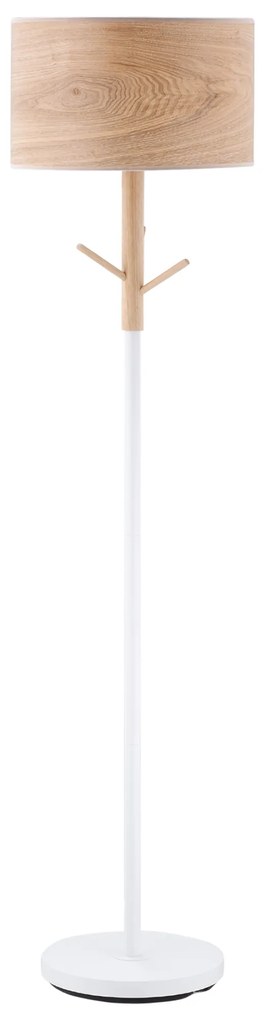 Candeeiro de Pé com Ganchos para Bolsa Chapéus Ecrã de PE Suporte para Lâmpada E27 Máx. 40W e Interruptor de Pé Moderno para Sala de Estar Dormitório Ø38x158cm Natural e Branco