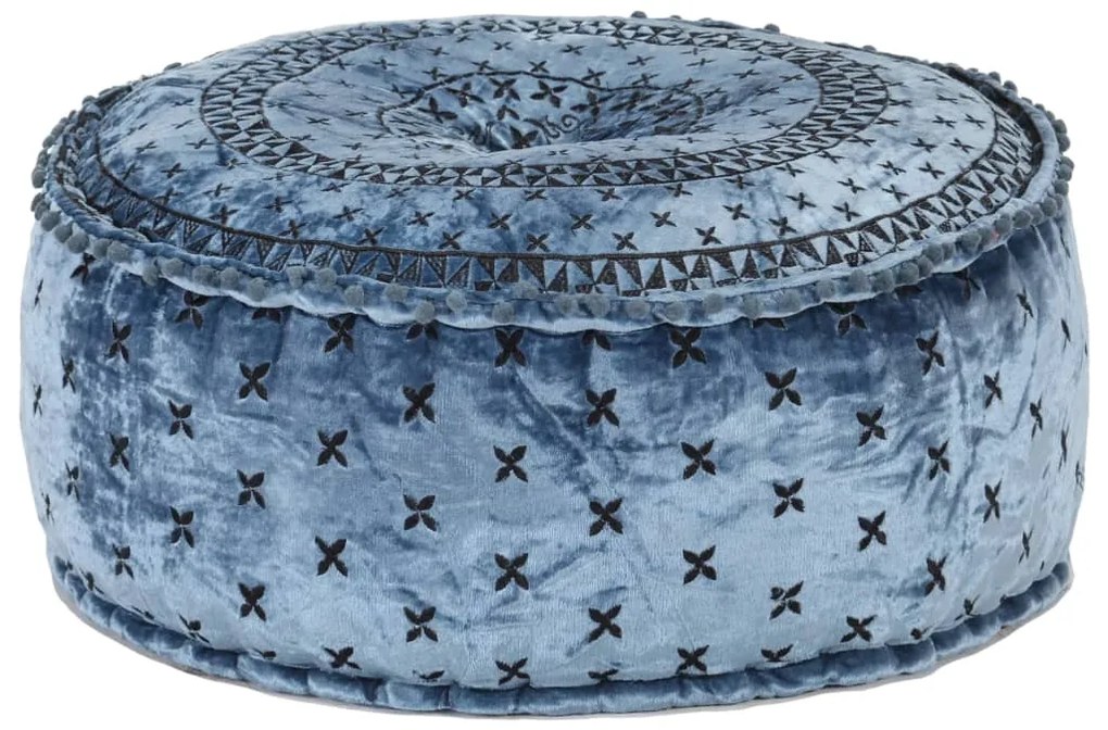 vidaXL Pufe redondo com bordado 60x25 cm veludo azul