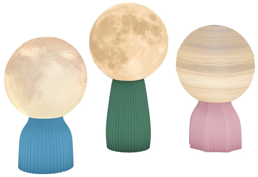 Conjunto de 3 Candeeiros de Mesa de Cabeceira 3D Candeeiros de Mesa com 3 Cores Brilho Ajustável em 10 Níveis Conexão USB Branco