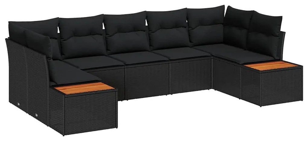 Conjunto de Sofá de Jardim com Almofadas Preto Poly Rattan Acácia