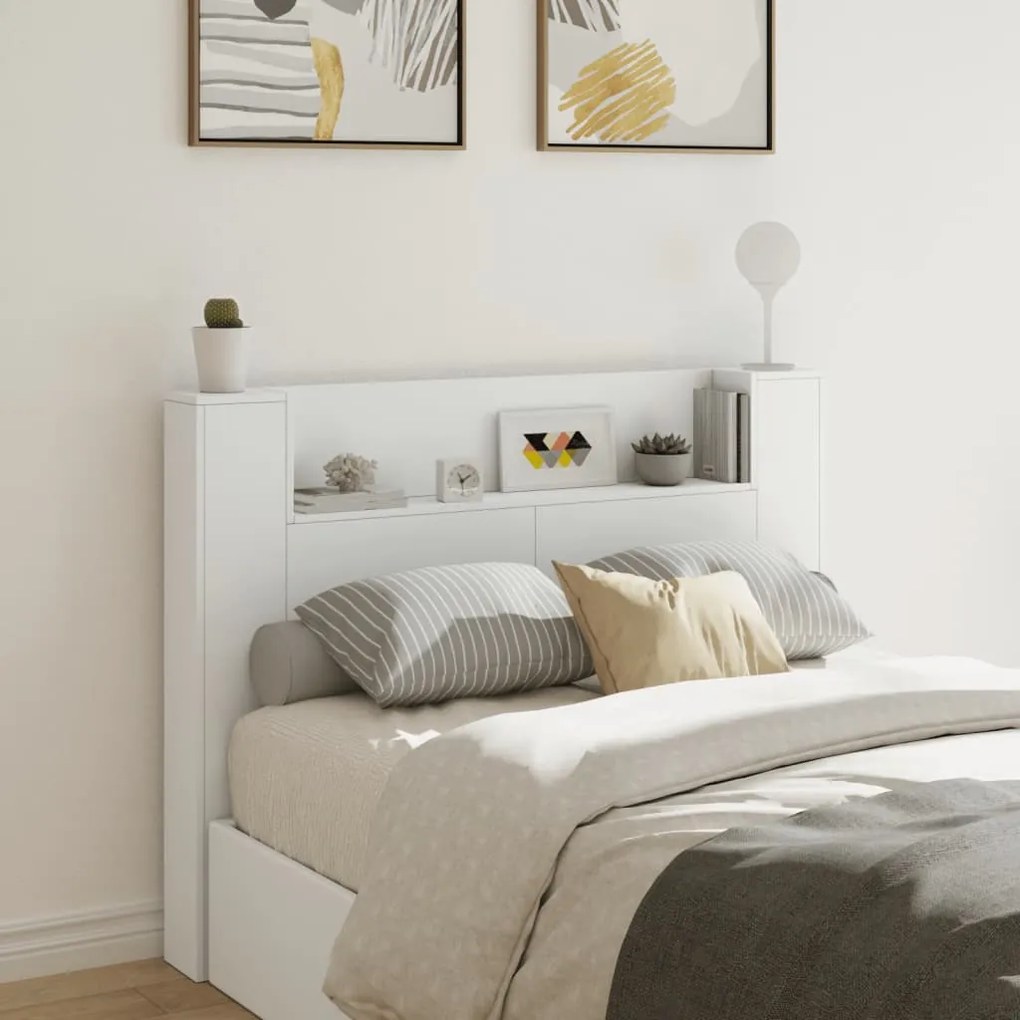 vidaXL Armário de cabeceira com luzes LED 140x16,5x103,5 cm branco