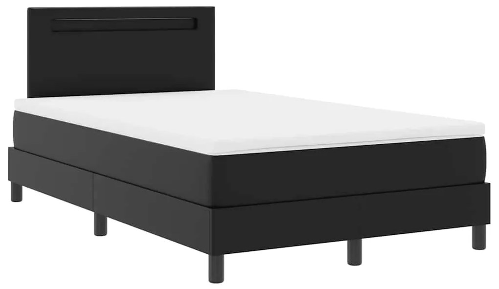 Cama Box com Colchão Preta, 120x200 cm, em Couro Sintético