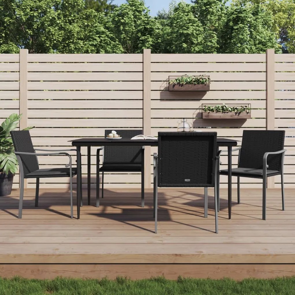 vidaXL 5 pcs conjunto de jantar p/ jardim c/ almofadões vime PE e aço