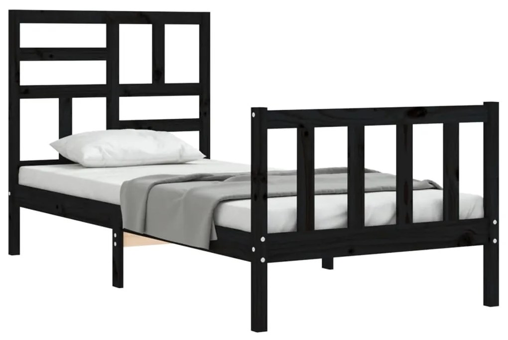 Estrutura de cama com cabeceira 90x200 cm madeira maciça preto