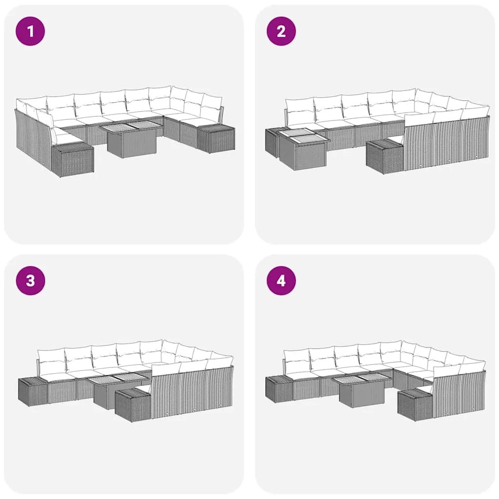 Conjunto de Sofá de Jardim de 11 Peças com Almofadas em Polyrattan Beg