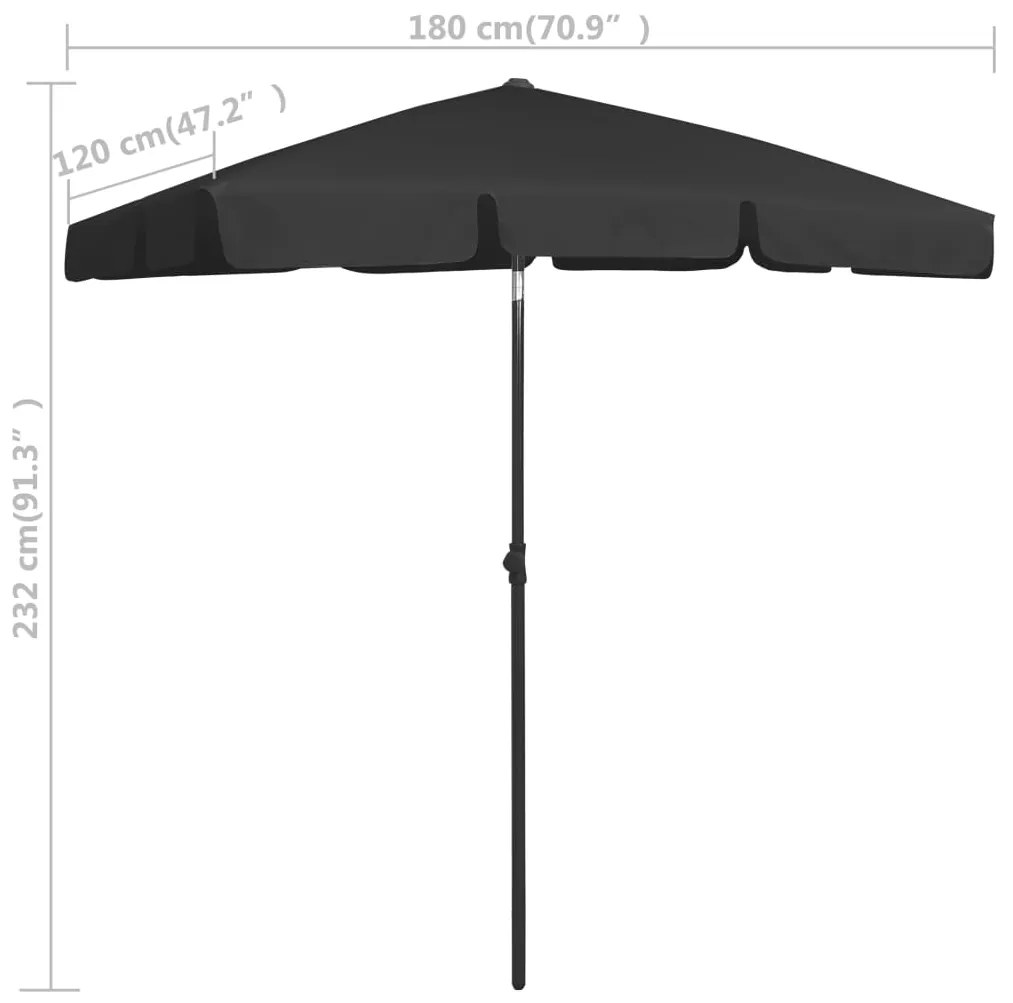 Guarda-sol de praia 180x120 cm preto