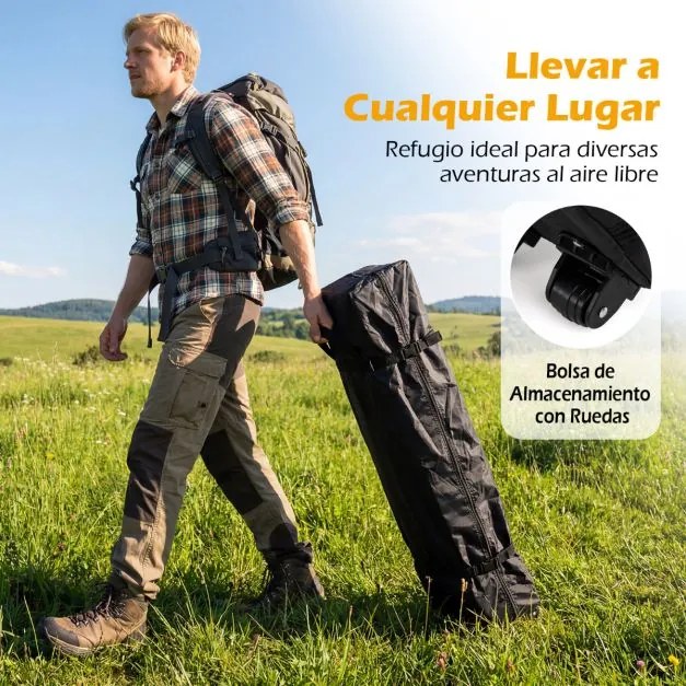 Tenda dobrável 3x3 m com 4 x Sacos de areia de montagem instantânea com 1 botão campismo, feiras, eventos e Saco com rodas Cinzenta