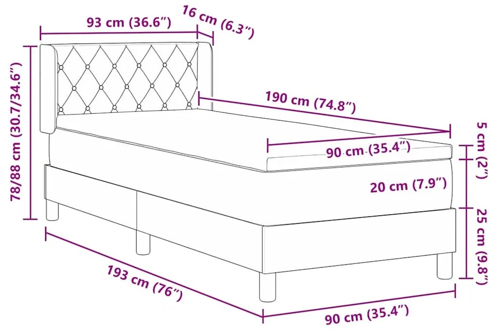 Cama Box Spring vidaXL com Colchão Rosa 90x190 cm Veludo