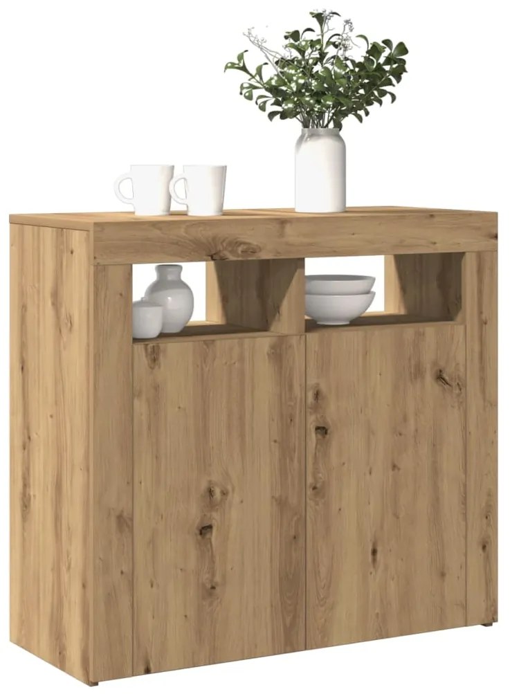 Aparador com LED 80x35x75 cm deriv. madeira carvalho artisiano