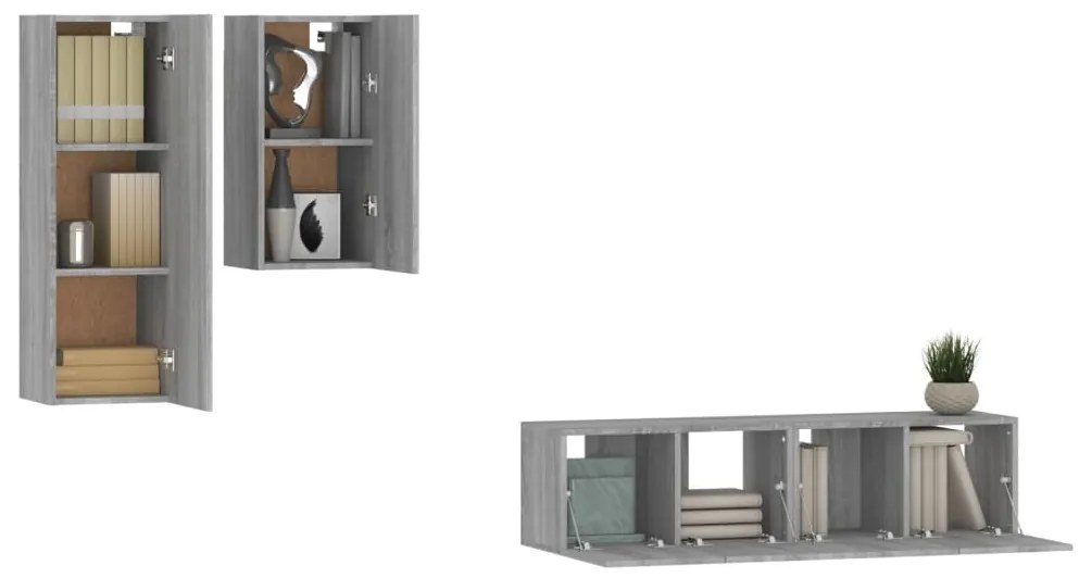 Conjunto móveis de TV 4 pcs madeira processada sonoma cinza