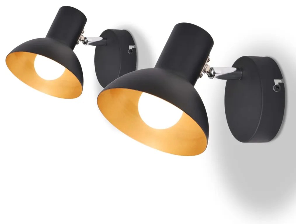 Candeeiros de parede 2 pcs p/ 2 lâmpadas E27 preto e dourado