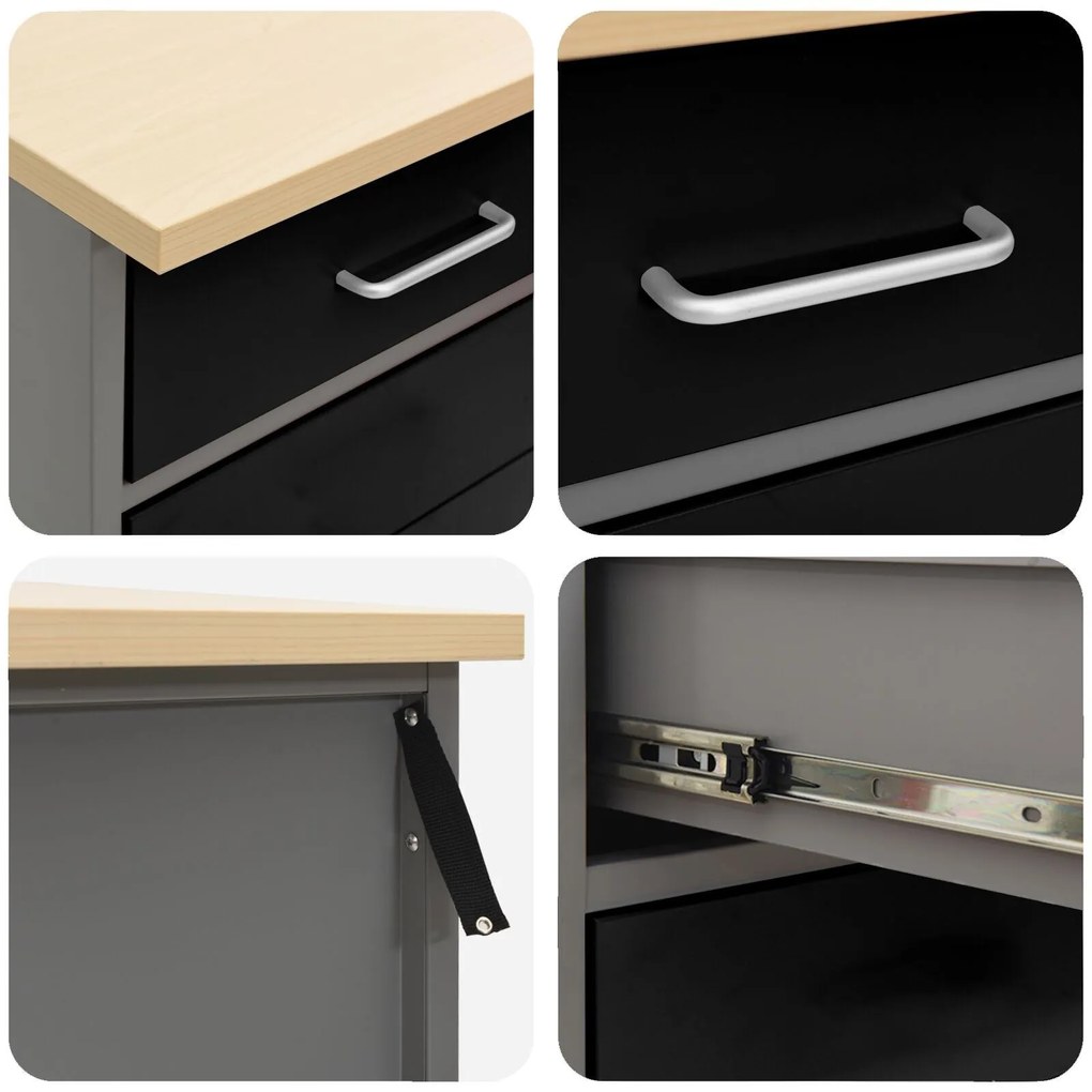 Conjunto de Armários e Mesa de Trabalho em 3 Peças VidaXL Preto em Mad
