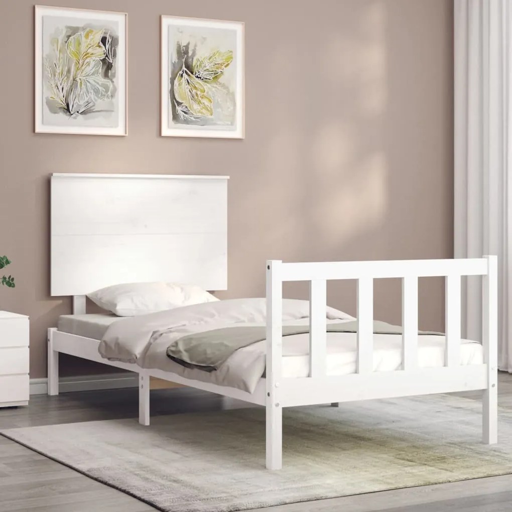 Estrutura de cama com cabeceira 100x200cm madeira maciça branco