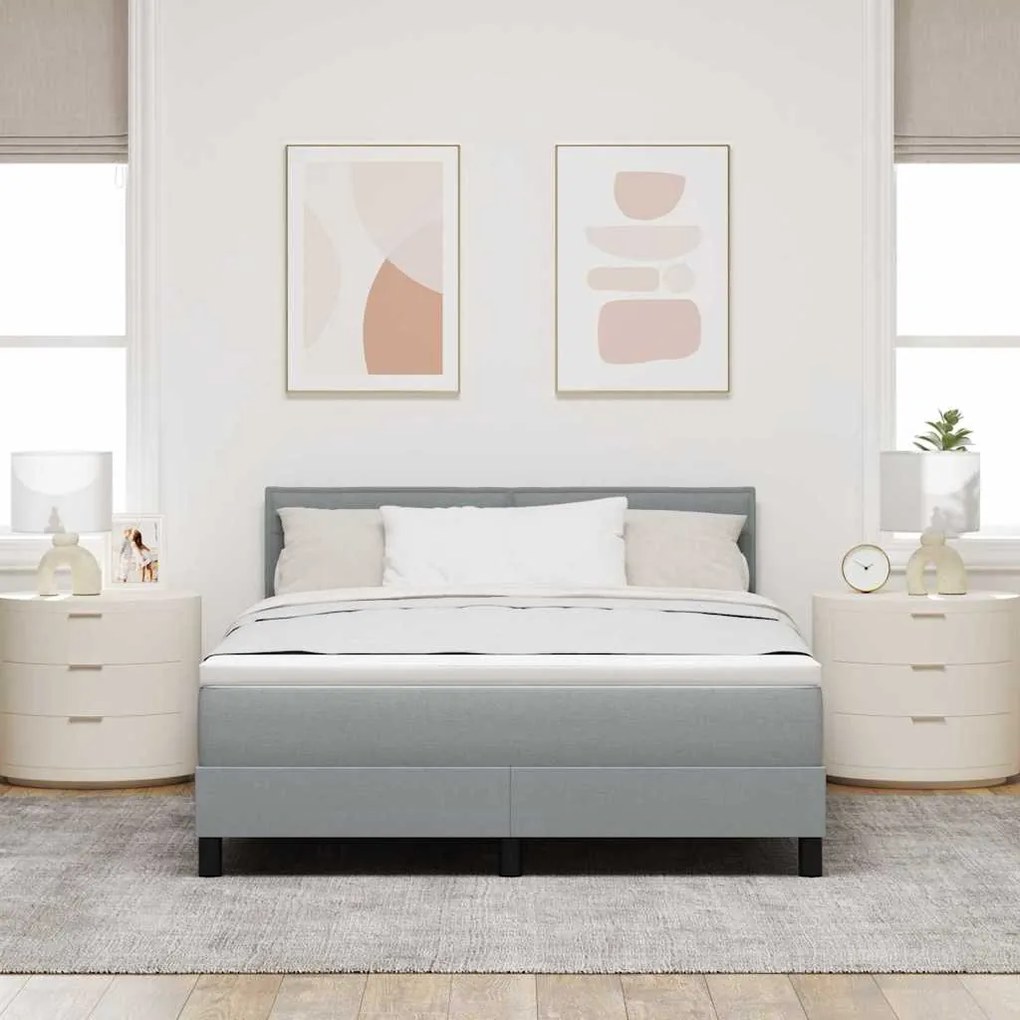 Cama Box com Colchão e Luz LED Cinza Claro 160x200 cm Tecido