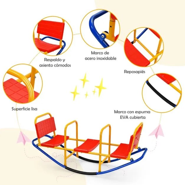 Baloiço metálico para crianças dos 3 aos 8 anos com 3 lugares para utilização no interior e no exterior 136 x 39 x 60 cm Multicolorido
