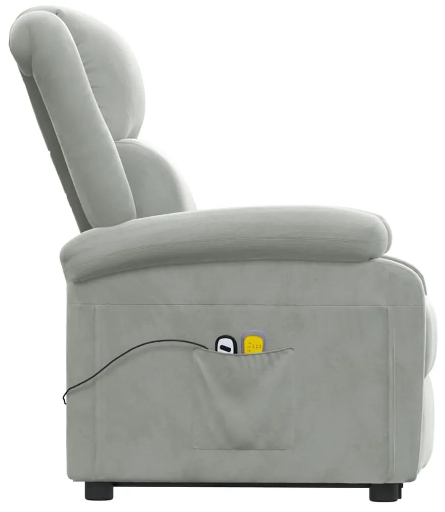 Poltrona elevatória de massagens veludo cinzento-claro