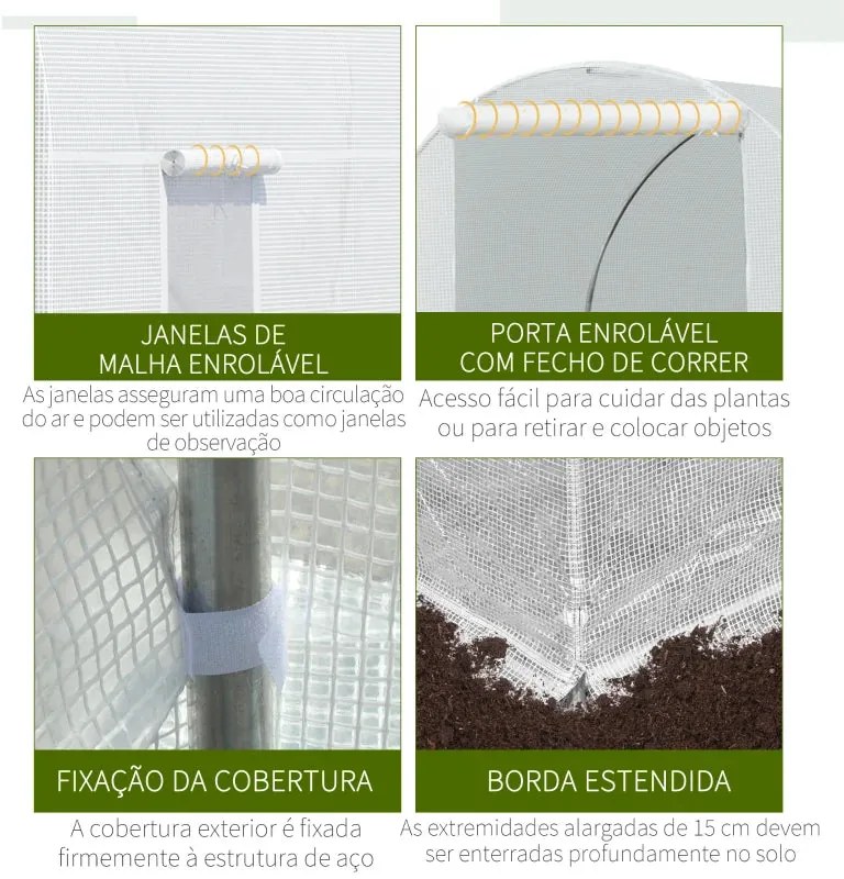 Estufa tipo Túnel 445x200x200 cm Estufa de Jardim com Porta Enrolável