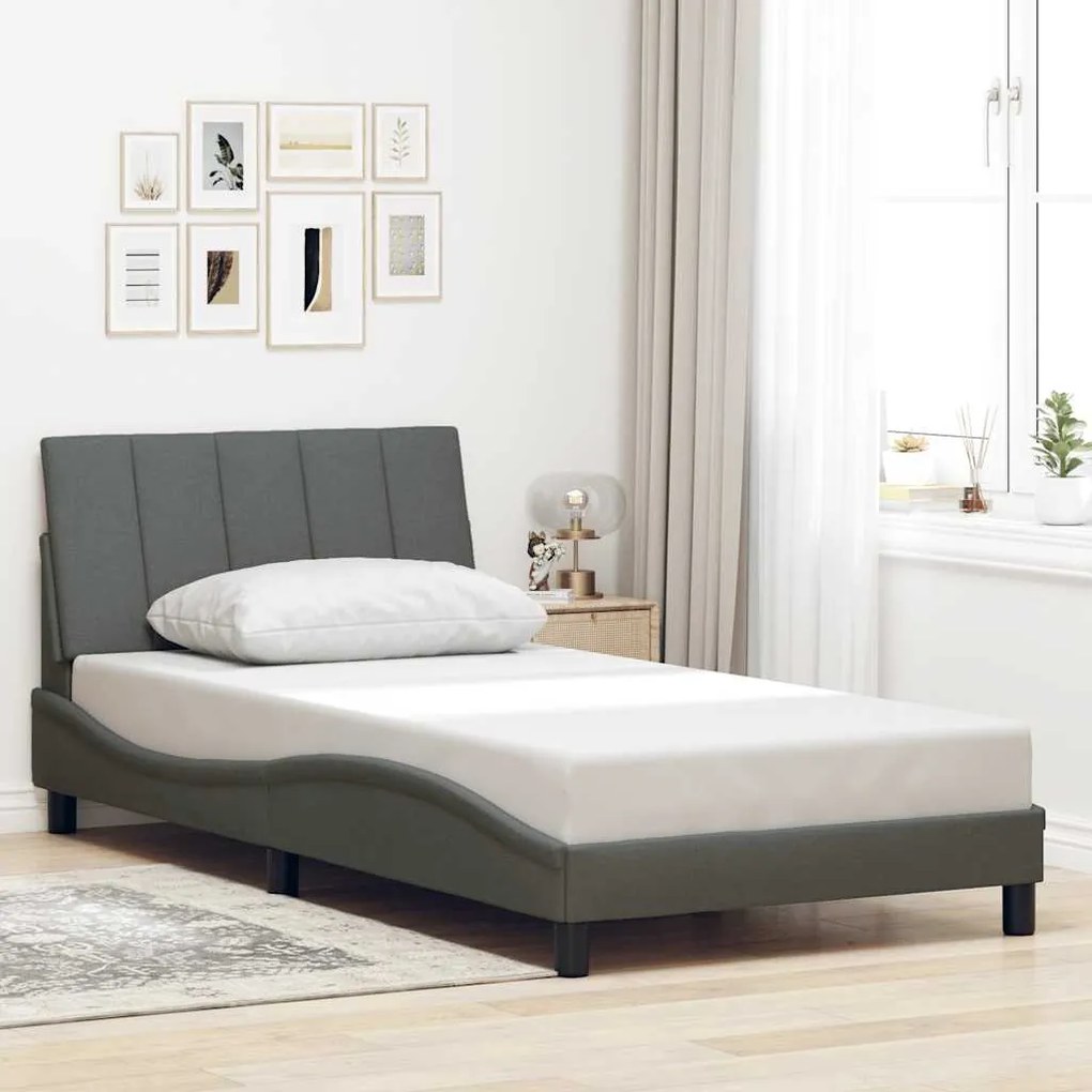 vidaXL Estrutura de cama sem colchão 100x200 cm tecido cinzento-escuro
