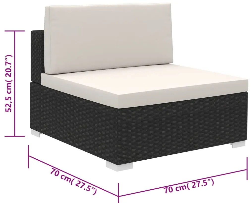 6 pcs conjunto lounge de jardim c/ almofadões vime PE preto