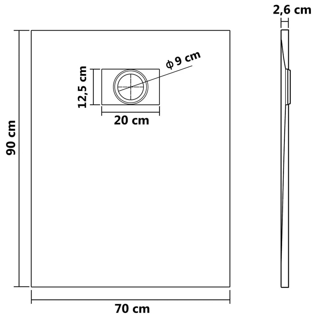 Base de chuveiro SMC 90x70 cm cinzento